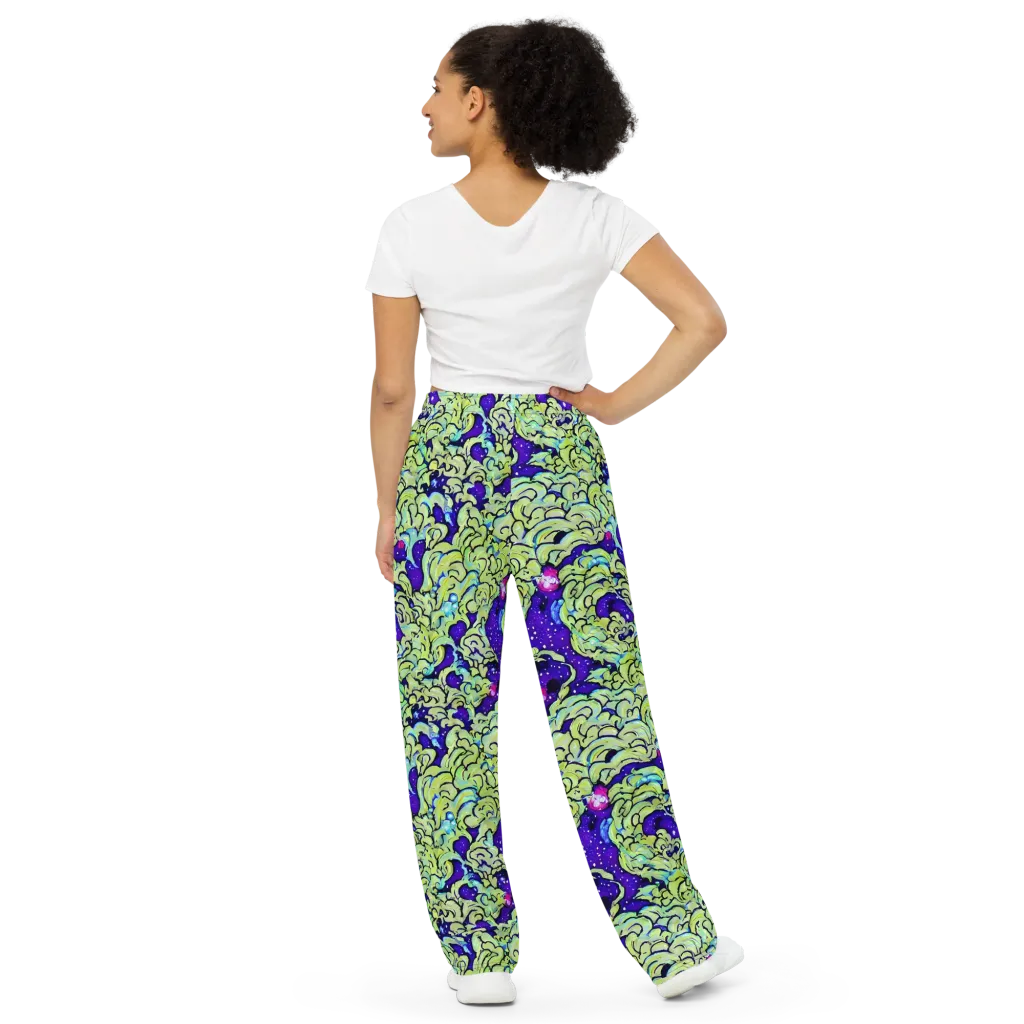 Electric Foliage on Wide-Leg Pants — Back