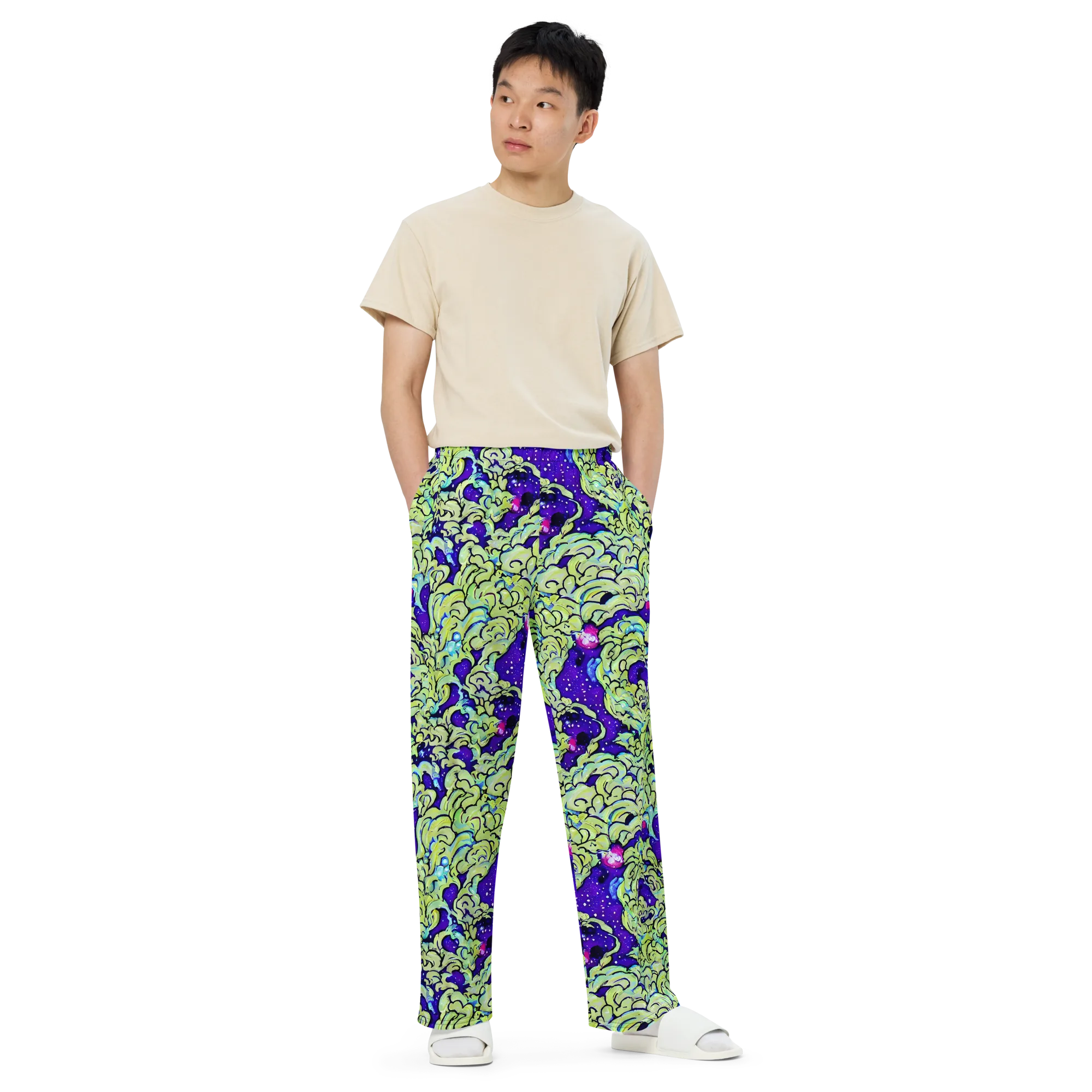 Electric Foliage on Wide-Leg Pants — Front