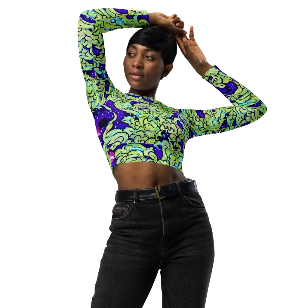 Electric Foliage on Long Sleeve Crop Top — Front