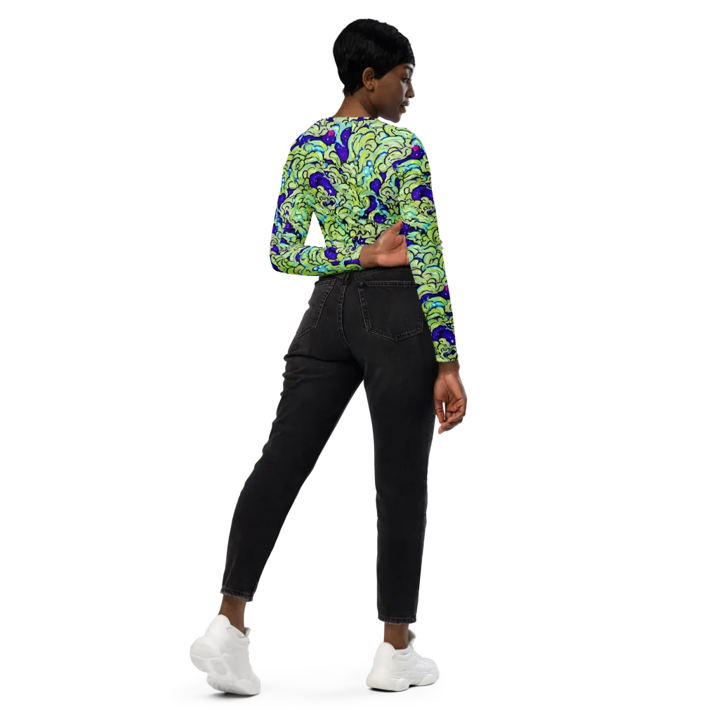 Electric Foliage on Long Sleeve Crop Top — Right Back