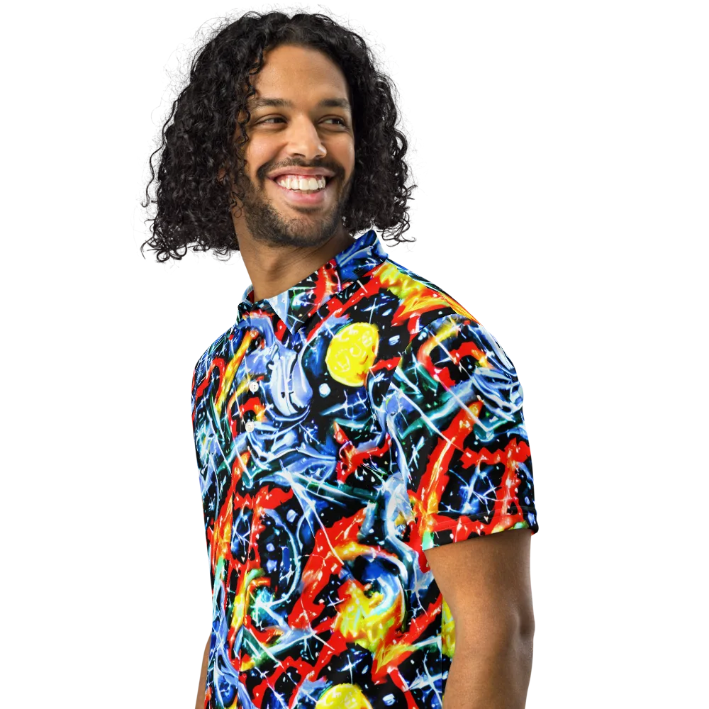 Chromatic Impact on Men's Slim Fit Polo Shirt — Left Front