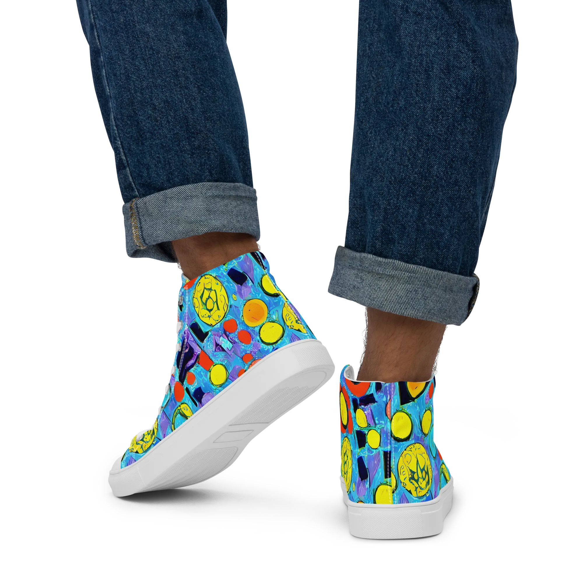 Cyan Carnival on Men's High Top Canvas Shoes — Back