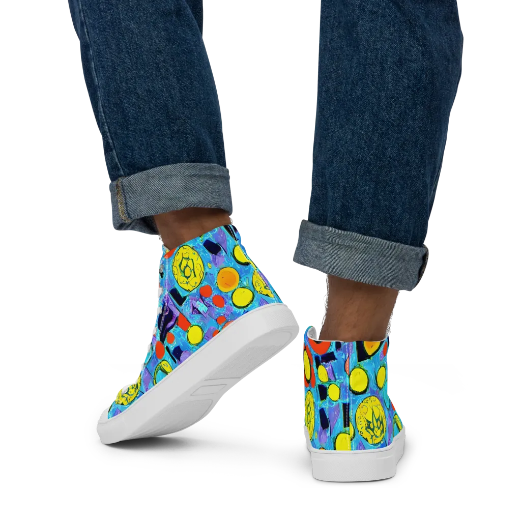 Cyan Carnival on Men's High Top Canvas Shoes — Back