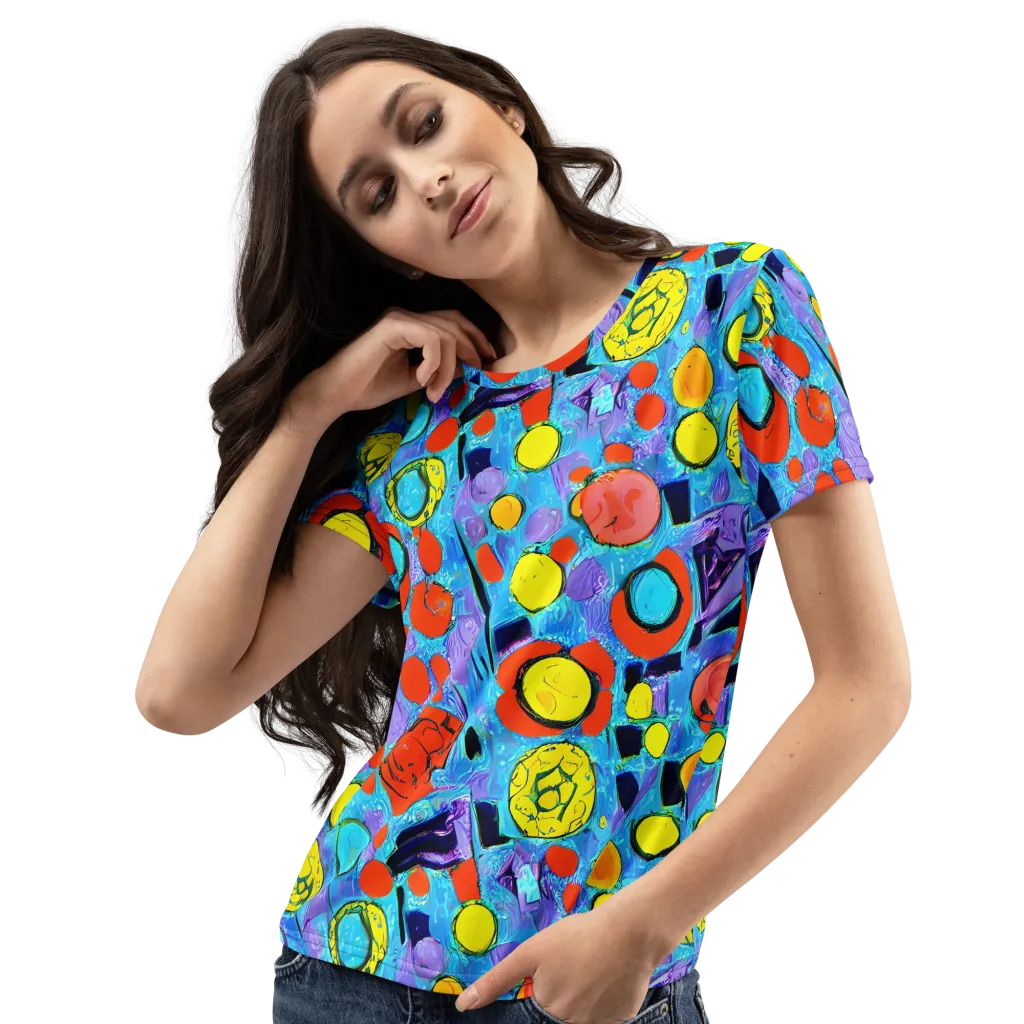 Cyan Carnival on Women's Crew Neck T-Shirt — Left Front