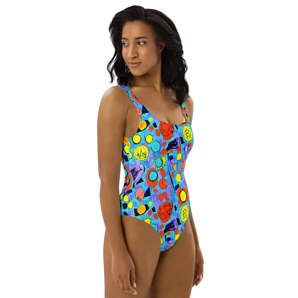 Cyan Carnival on One-Piece Swimsuit — Right