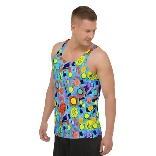 Cyan Carnival on a Men's Tank Top