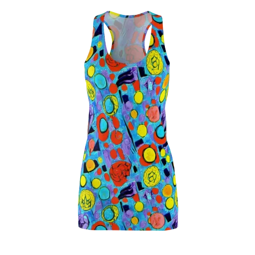 Cyan Carnival on a Racerback Dress