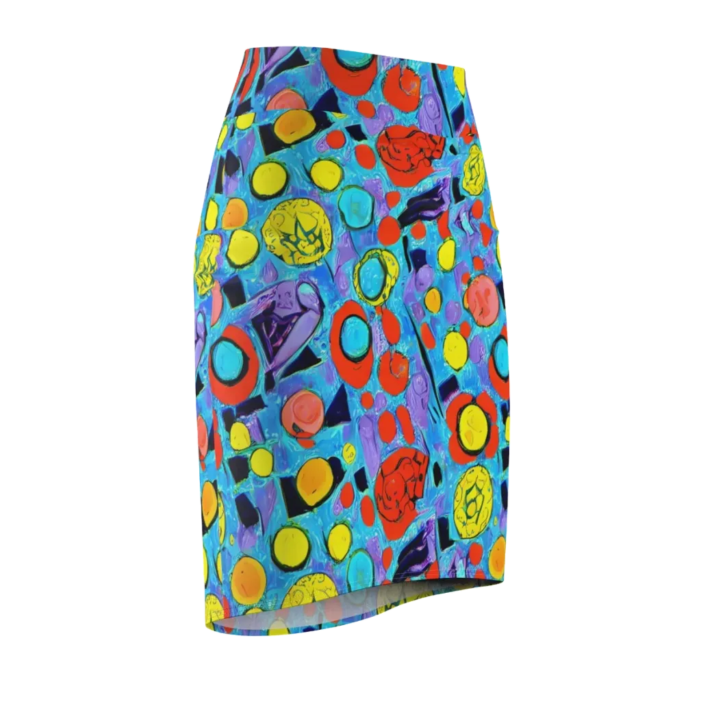 Cyan Carnival on Pencil Skirt — Front Side