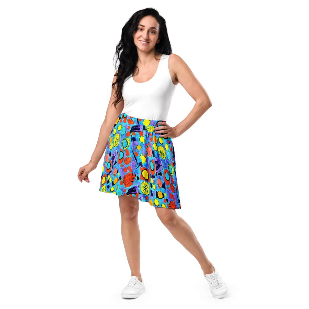 Cyan Carnival on Skater Skirt — Front