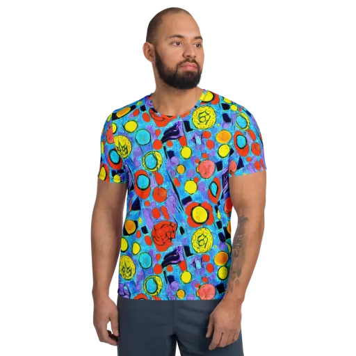 Cyan Carnival on a Men's Athletic T-Shirt