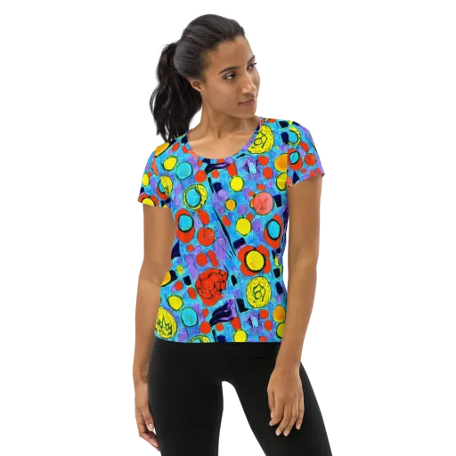 Cyan Carnival on a Women's Athletic T-Shirt