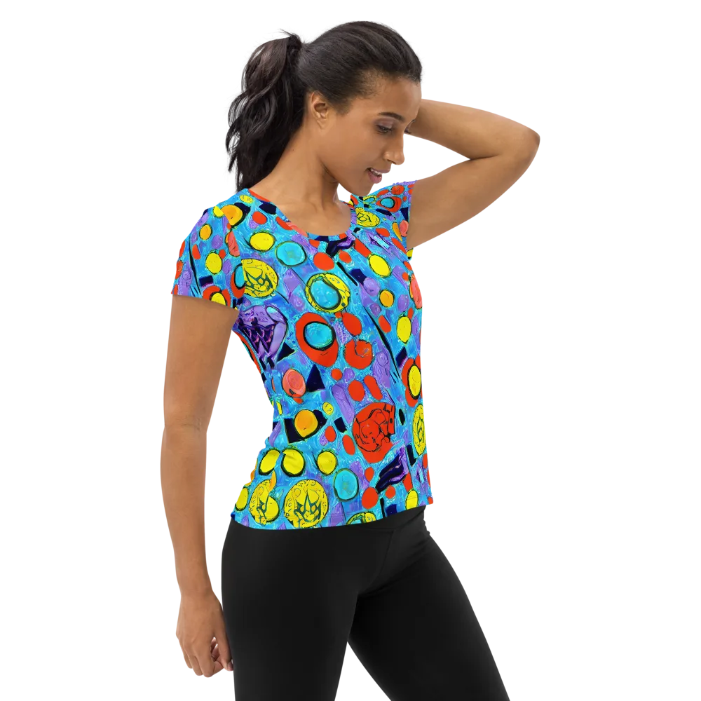 Cyan Carnival on Women's Athletic T-Shirt — Right