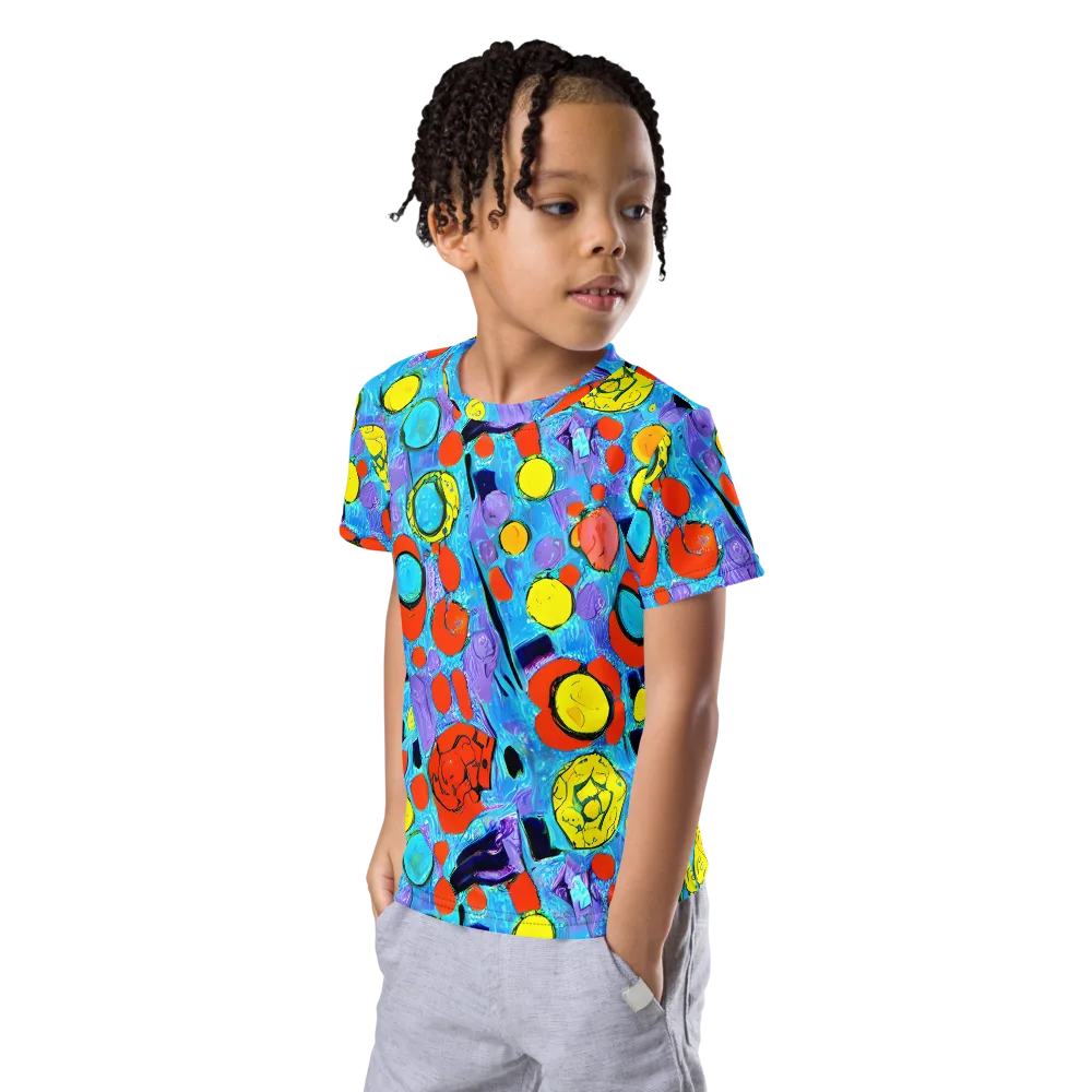 Cyan Carnival on Kids Crew Neck T-Shirt — Left Front