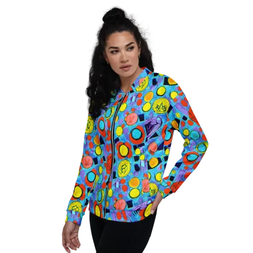Cyan Carnival on a Bomber Jacket
