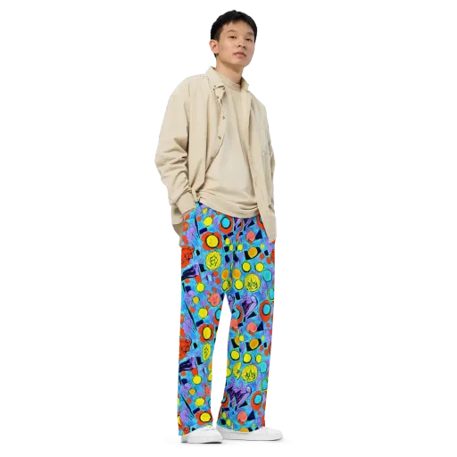 Cyan Carnival on a Wide-Leg Pants