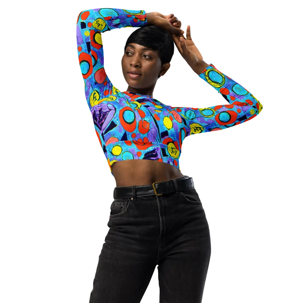 Cyan Carnival on Long Sleeve Crop Top — Front