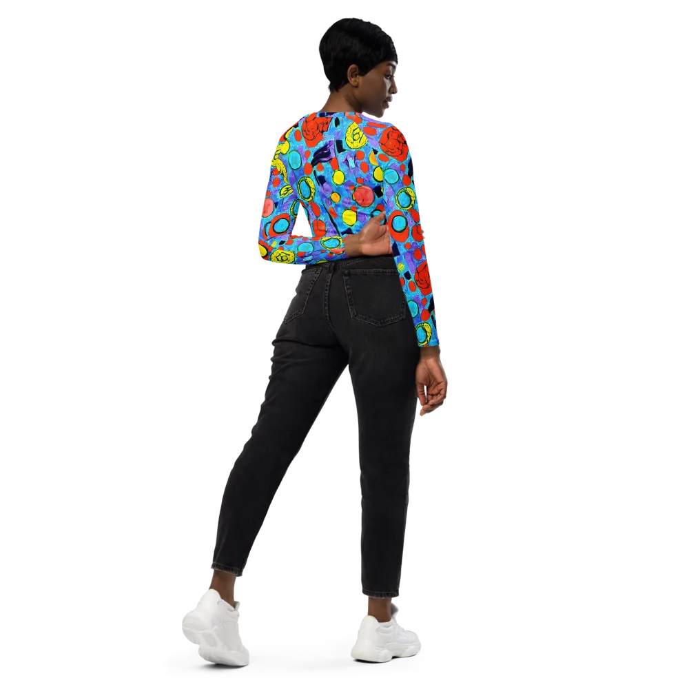 Cyan Carnival on Long Sleeve Crop Top — Right Back