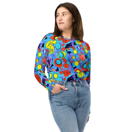 Cyan Carnival on a Long Sleeve Crop Top