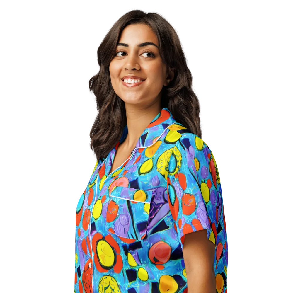Cyan Carnival on Women's Short Sleeve Pajama Top — Left Front