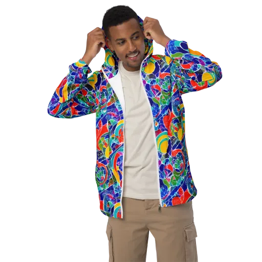 Vivid Fragment on a Men's Windbreaker