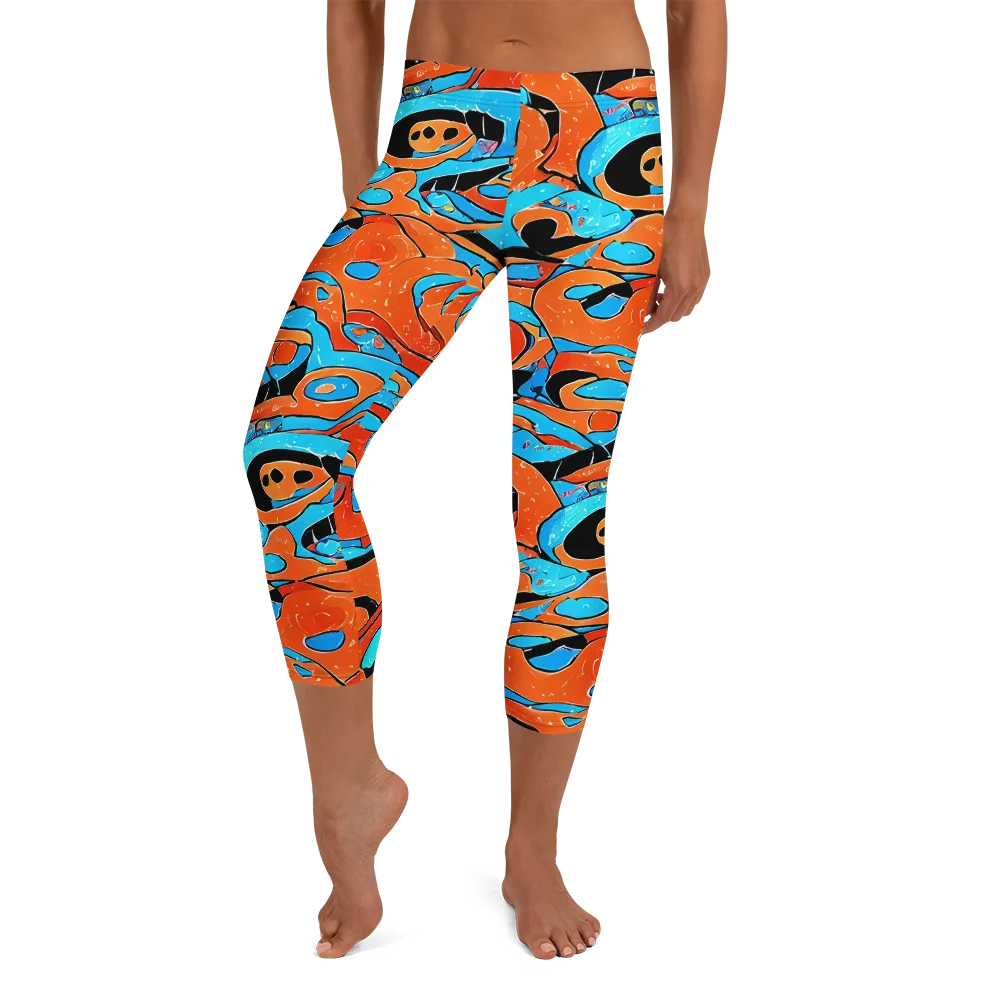 Tangerine Flux on Capri Leggings — Front