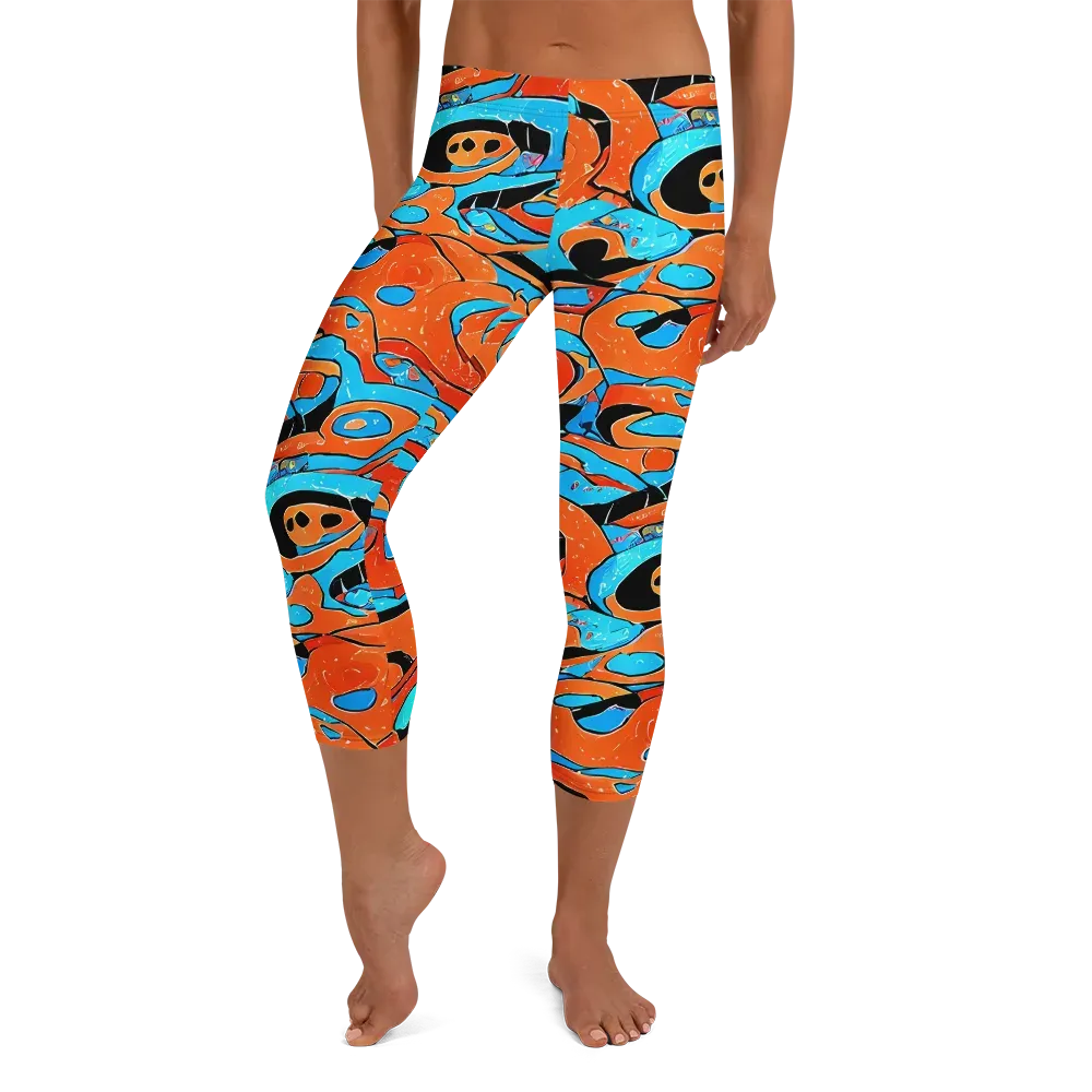 Tangerine Flux on Capri Leggings — Front