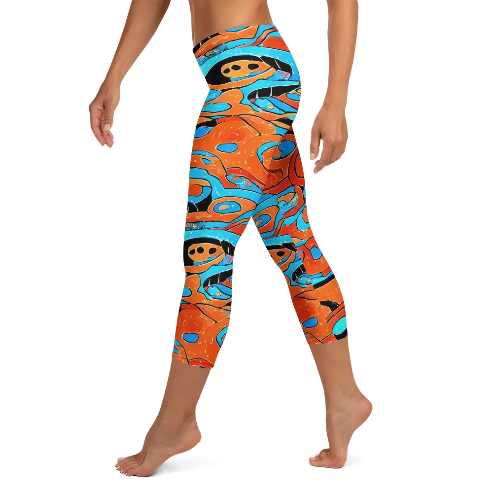Tangerine Flux on Capri Leggings — Left