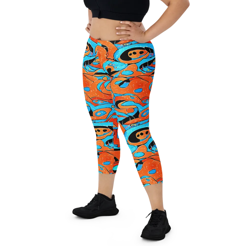 Tangerine Flux on Capri Leggings — Front