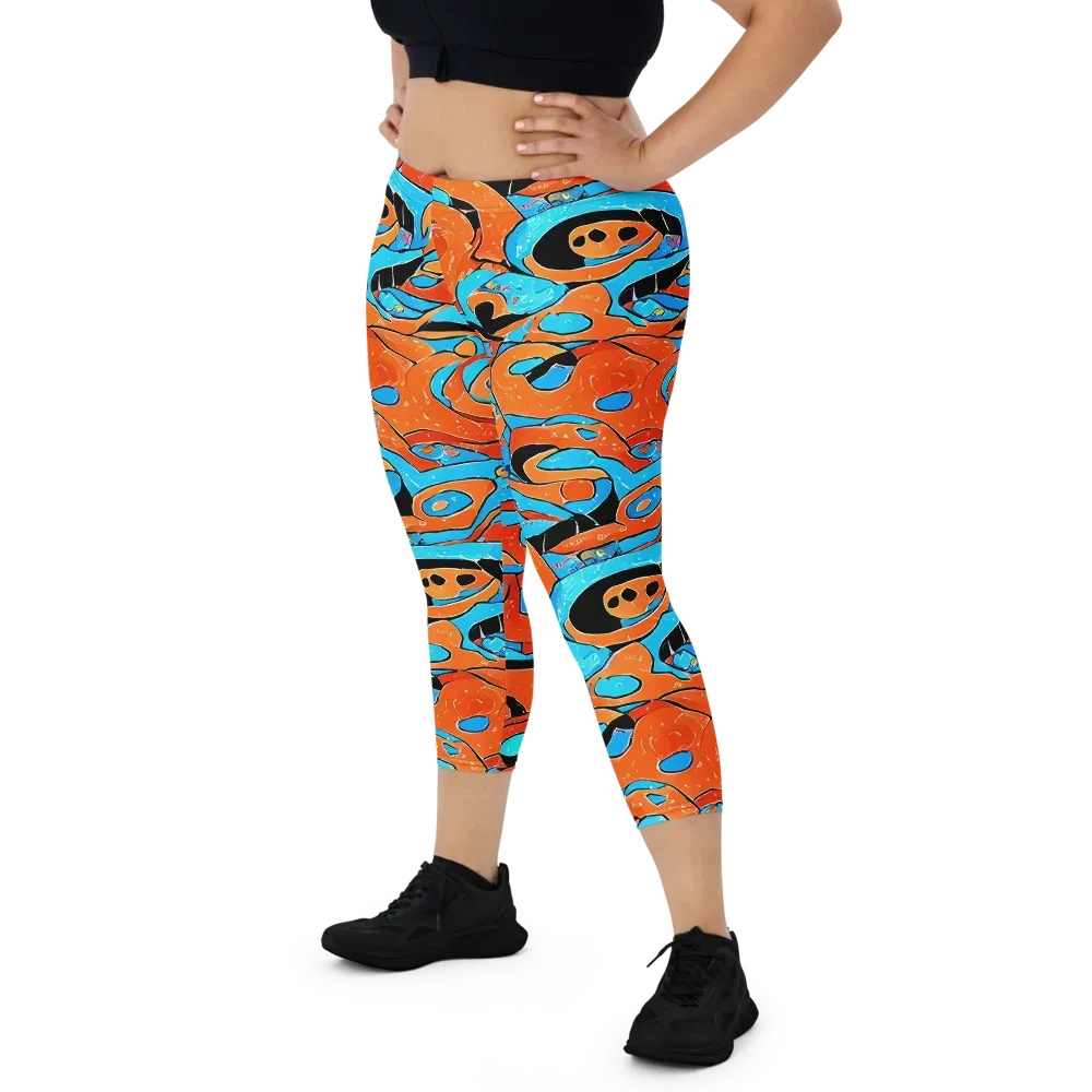 Tangerine Flux on Capri Leggings — Front