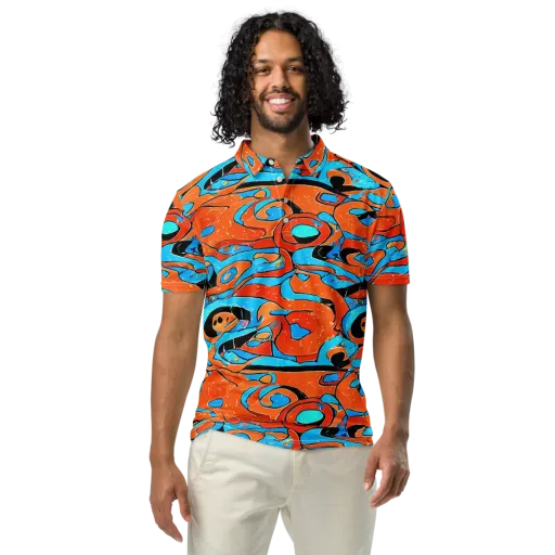 Tangerine Flux on a Men's Slim Fit Polo Shirt