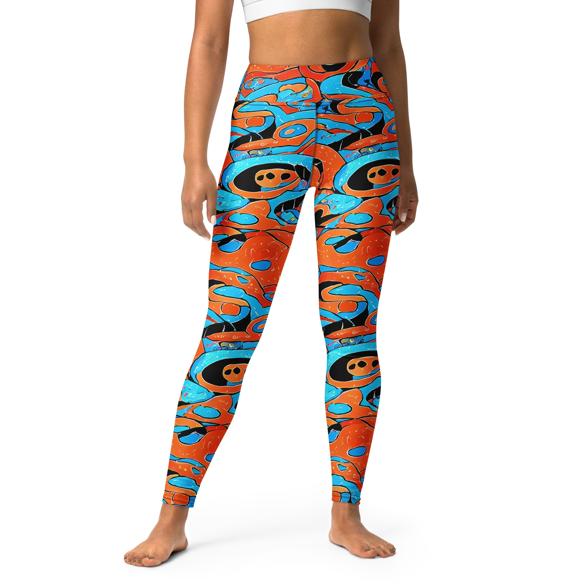 Tangerine Flux on Yoga Leggings — Front