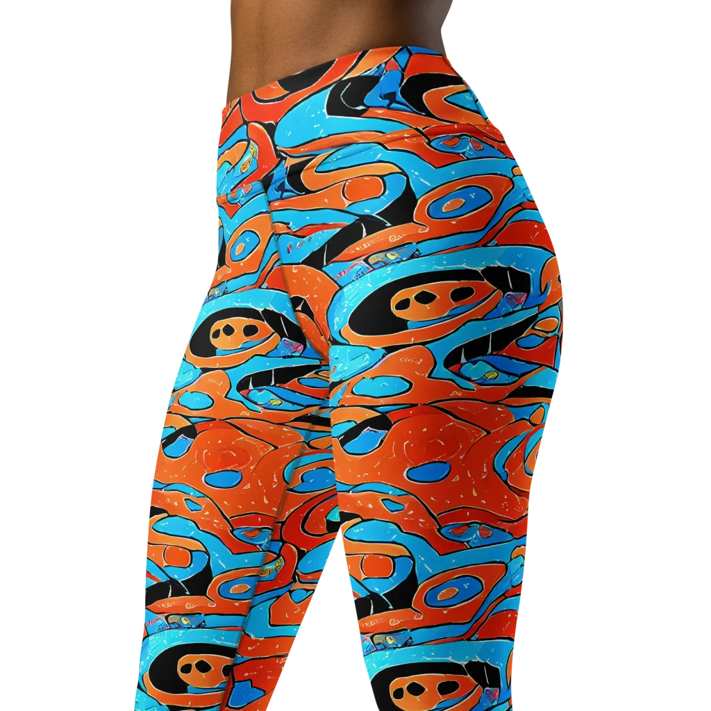 Tangerine Flux on Yoga Leggings — Left Front