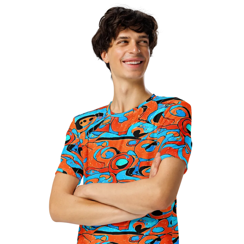 Tangerine Flux on Men's Crew Neck T-Shirt — Left Front
