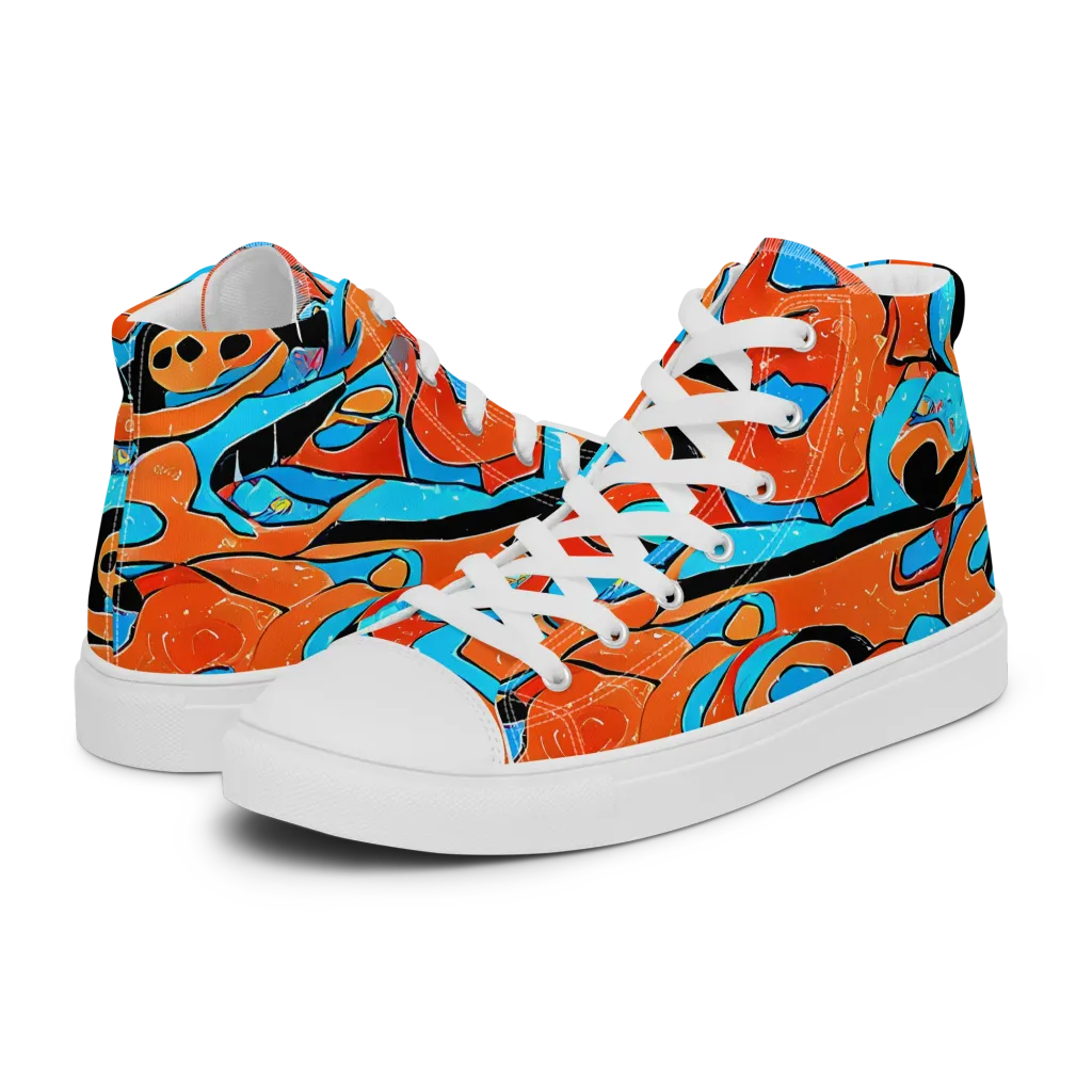 Tangerine Flux on Men's High Top Canvas Shoes — Left