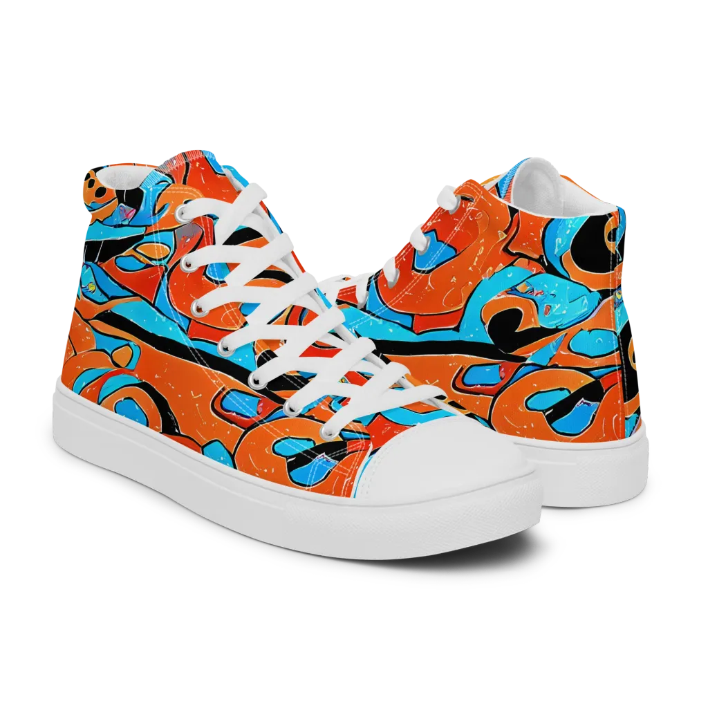 Tangerine Flux on Men's High Top Canvas Shoes — Right