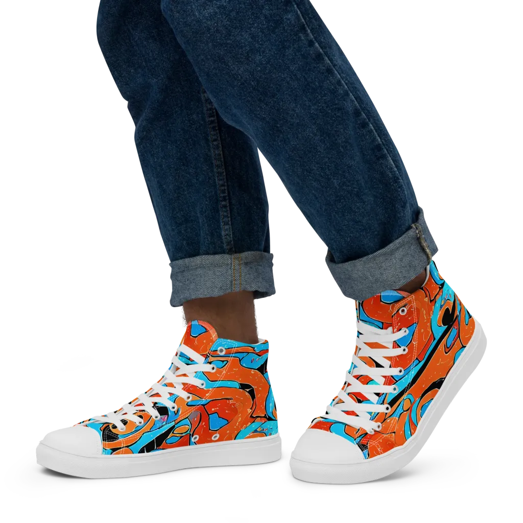 Tangerine Flux on Men's High Top Canvas Shoes — Left