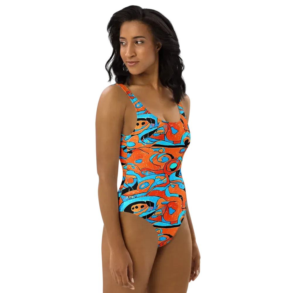 Tangerine Flux on One-Piece Swimsuit — Right