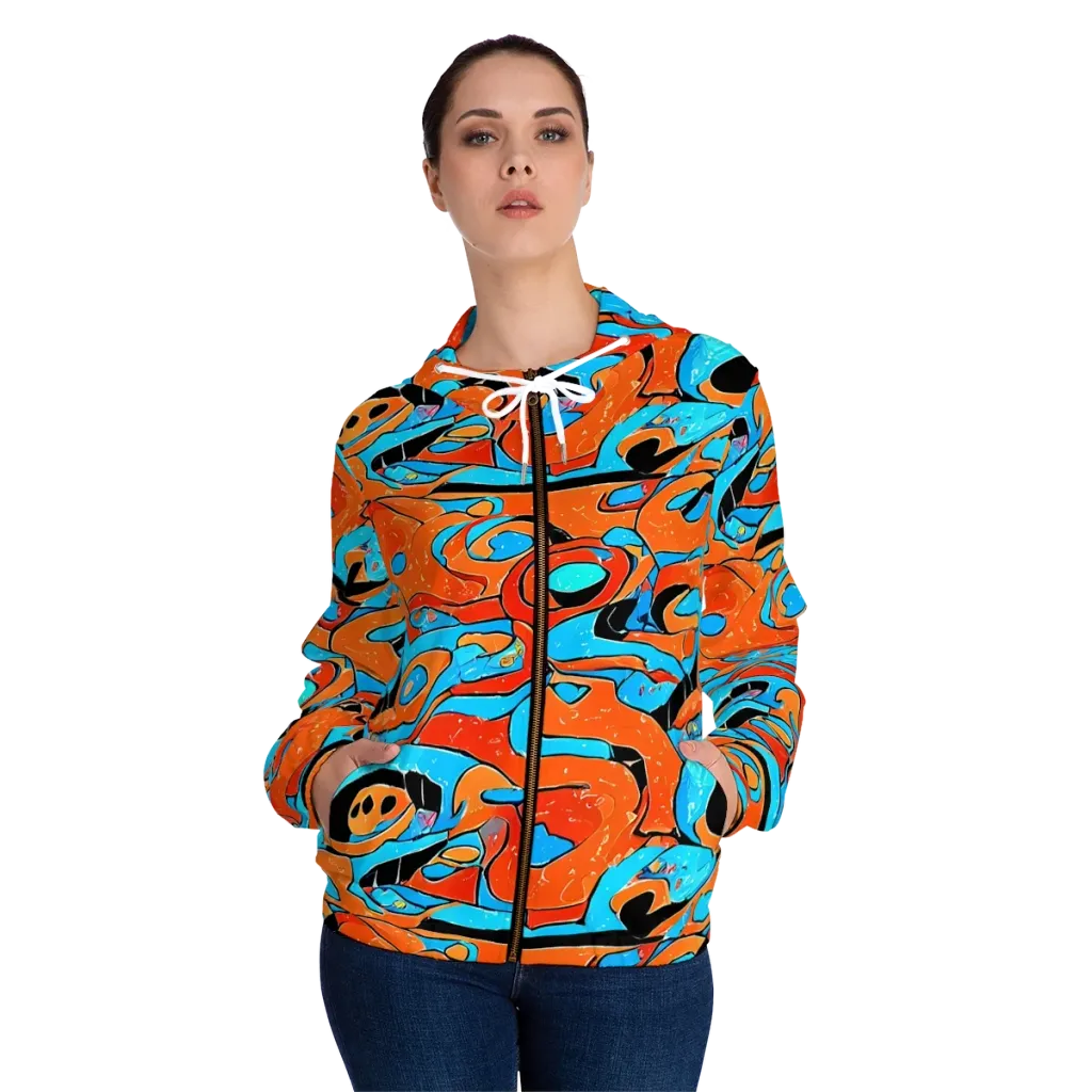 Tangerine Flux on Women's Full-Zip Hoodie — Front On Person