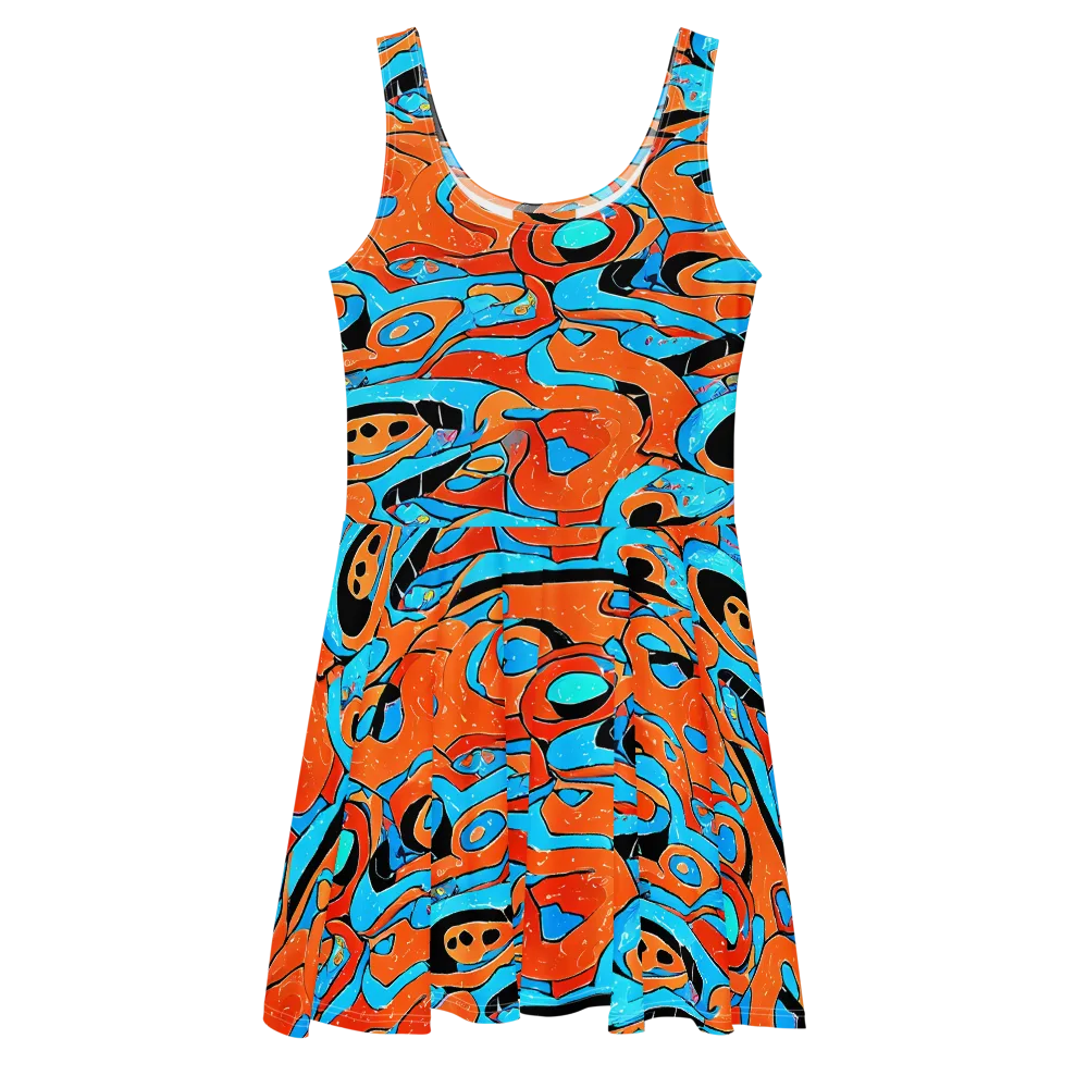 Tangerine Flux on Skater Dress — Front