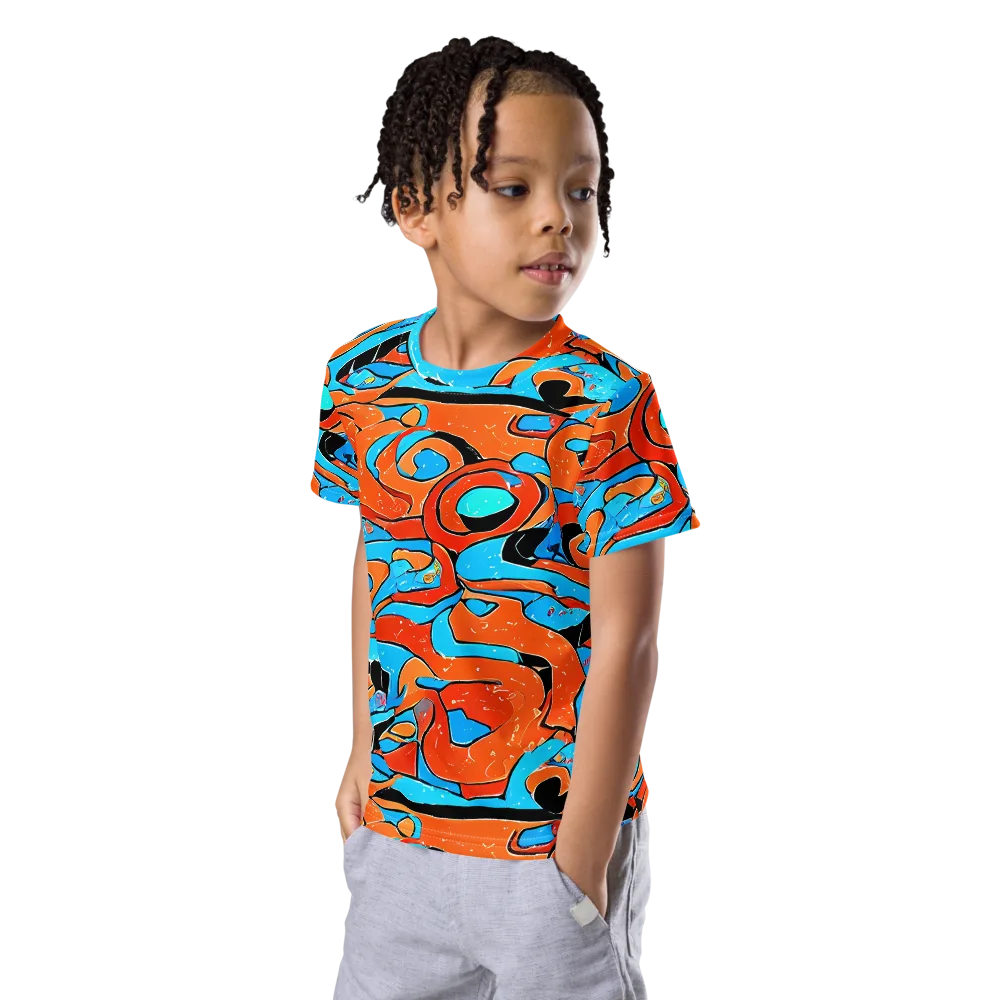Tangerine Flux on Kids Crew Neck T-Shirt — Left Front