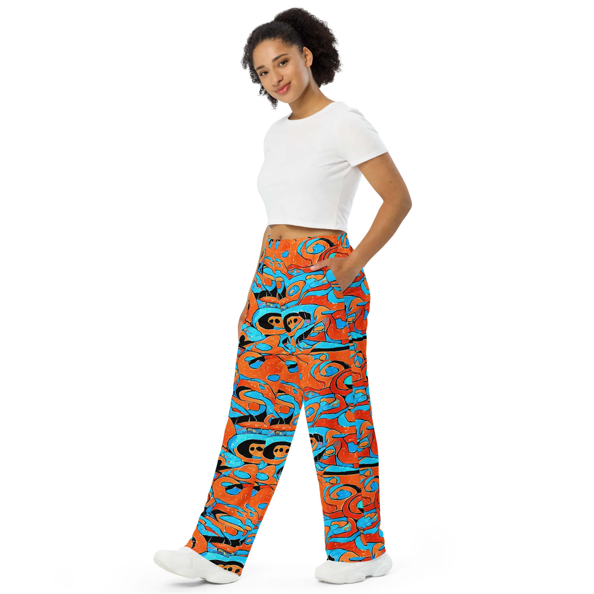 Tangerine Flux on Wide-Leg Pants — Left Front