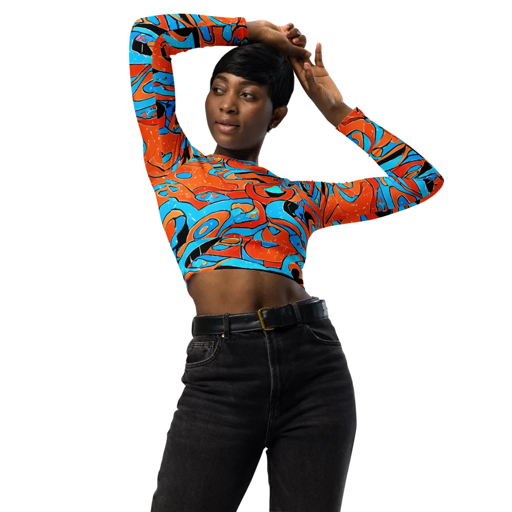Tangerine Flux on Long Sleeve Crop Top — Front