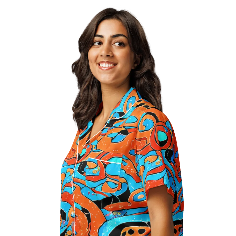 Tangerine Flux on Women's Short Sleeve Pajama Top — Left Front