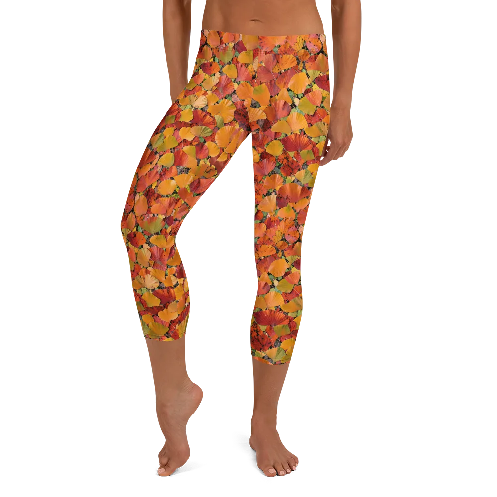 Autumn Fan Dance on Capri Leggings — Front