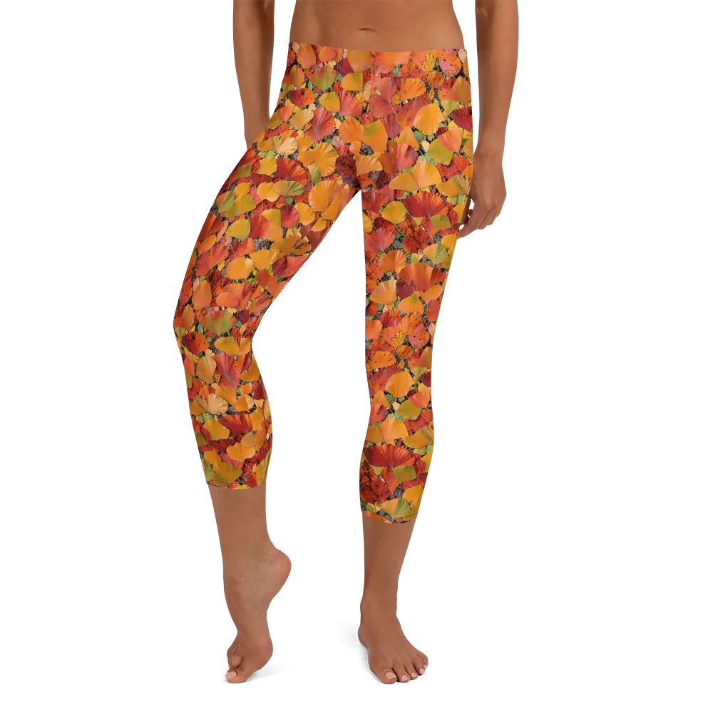 Autumn Fan Dance on Capri Leggings — Front