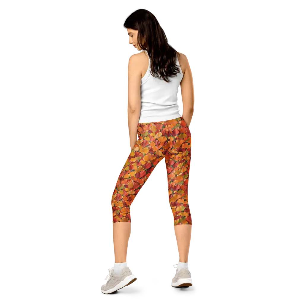 Autumn Fan Dance on Capri Leggings — Back
