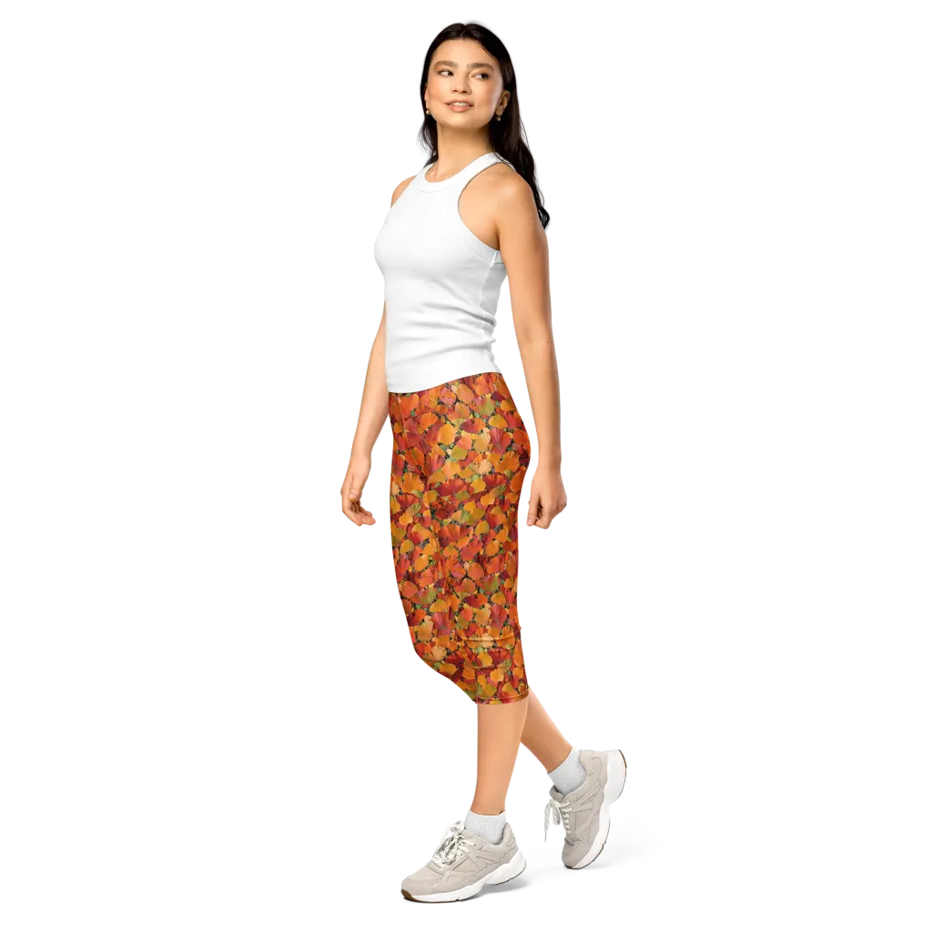 Autumn Fan Dance on Capri Leggings — Left Front