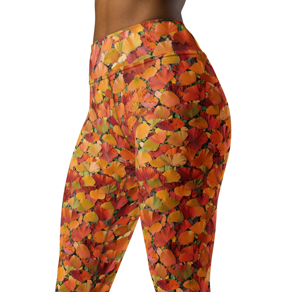 Autumn Fan Dance on Yoga Leggings — Left Front