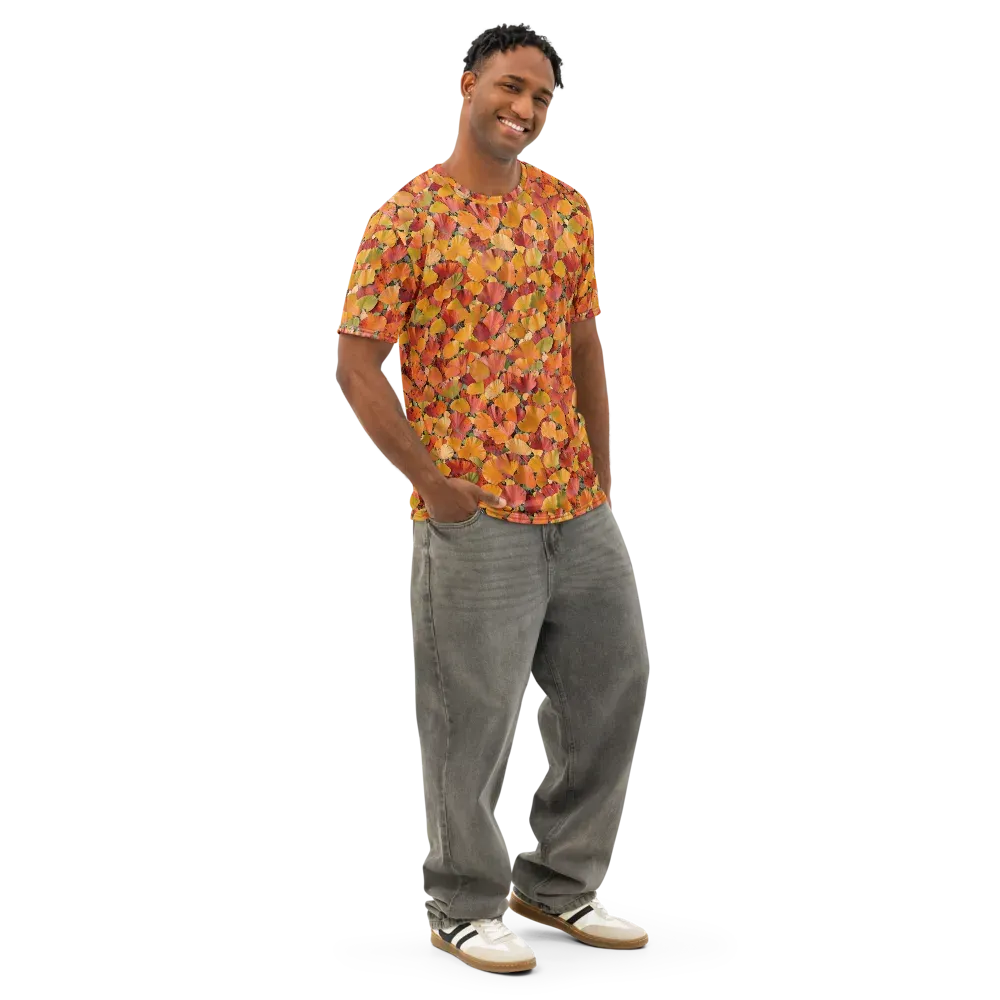 Autumn Fan Dance on Men's Cotton Crew Neck T-Shirt — Right Front