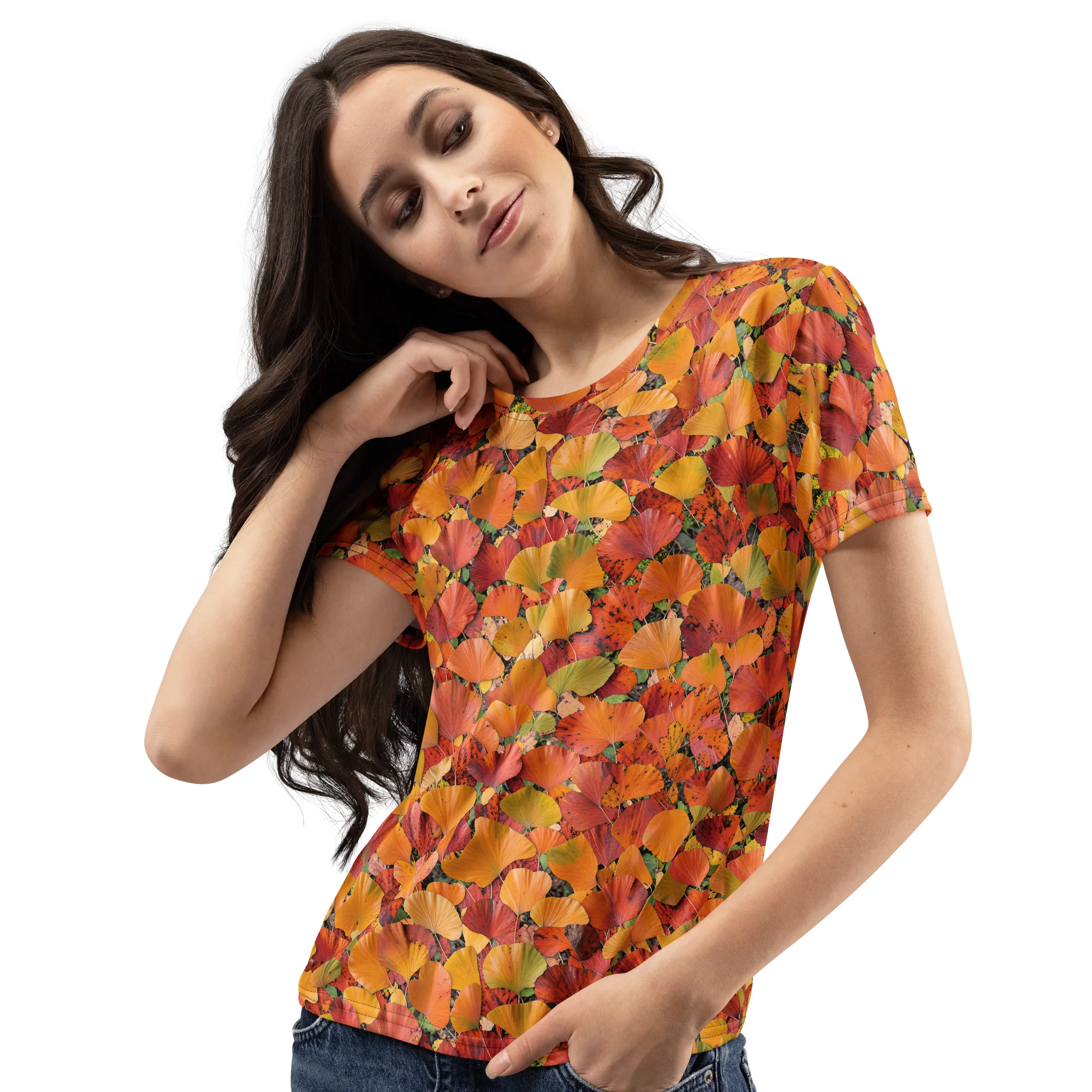 Autumn Fan Dance on Women's Crew Neck T-Shirt — Left Front